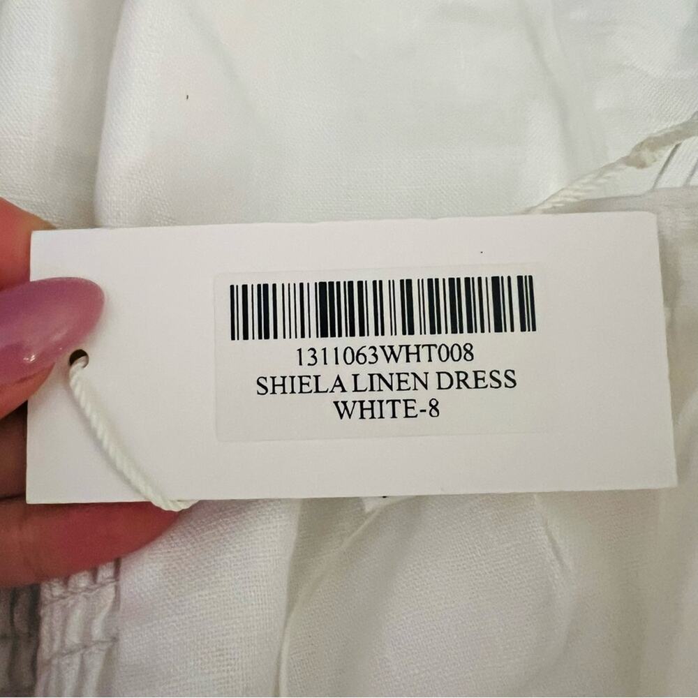 REFORMATION Shiela Linen Dress White Strapless Sheath Mini Gold Button Sz 8 NEW - Picture 7 of 10